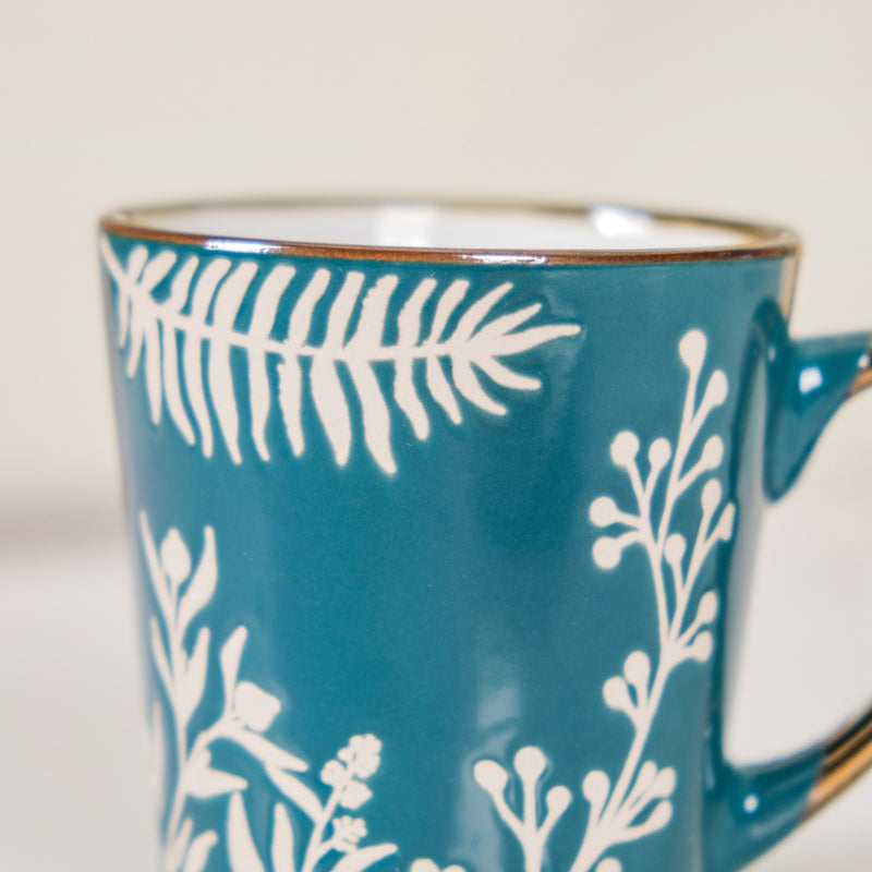 Chai Tea Latte Mug Set of 6 Teal 200ml - Tea cups, tea cup set, ceramic tea cups, printed tea cups, tea cup set of 6