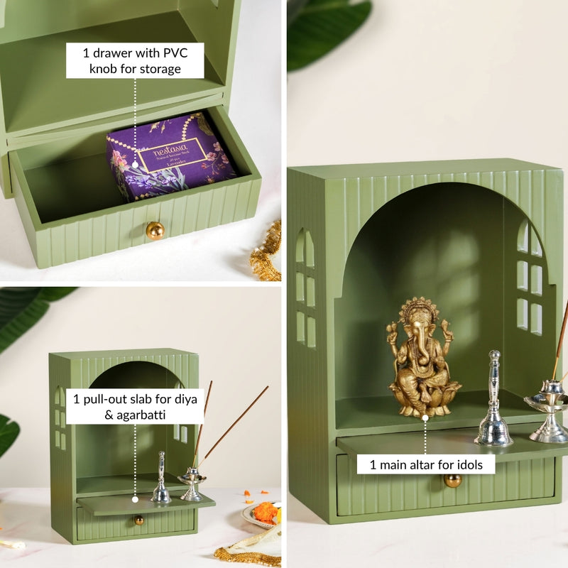 Mahima Wall Mountable Pooja Mandir Green 23x13x31cm