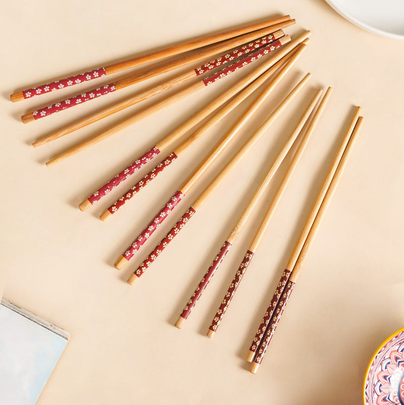 Mandala Floral Ceramic Bowl And Chopstick Multicolour Set Of 6