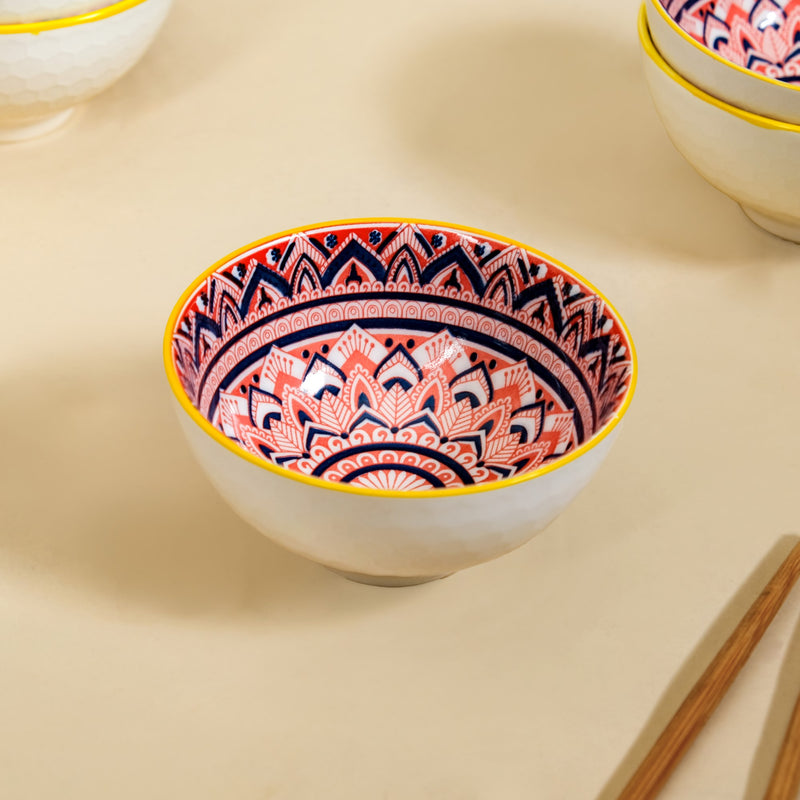 Mandala Floral Ceramic Bowl And Chopstick Multicolour Set Of 6
