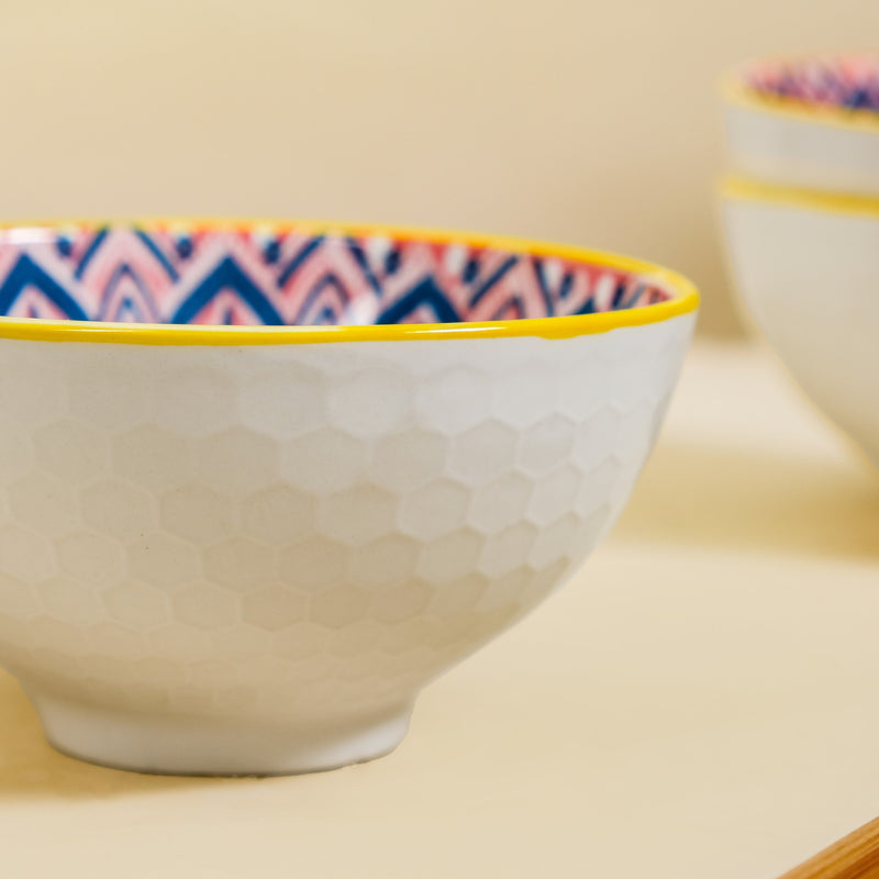 Mandala Floral Ceramic Bowl And Chopstick Multicolour Set Of 6