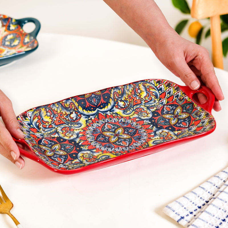 Mandala Melange Long Platter Dish Red