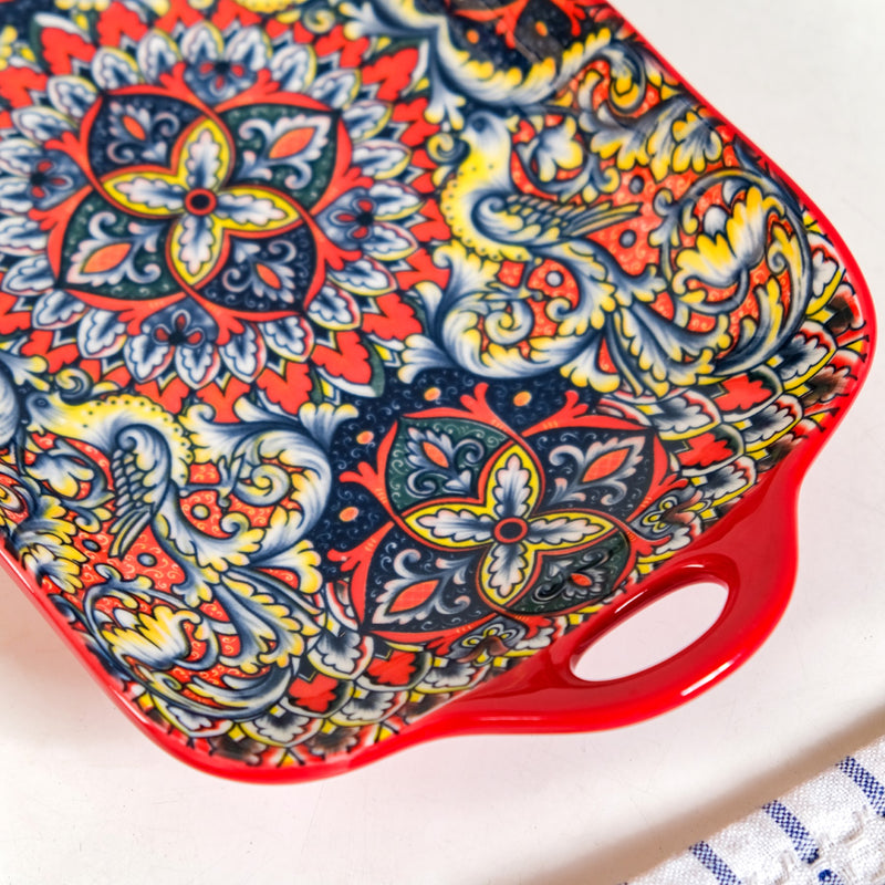 Mandala Melange Long Platter Dish Red