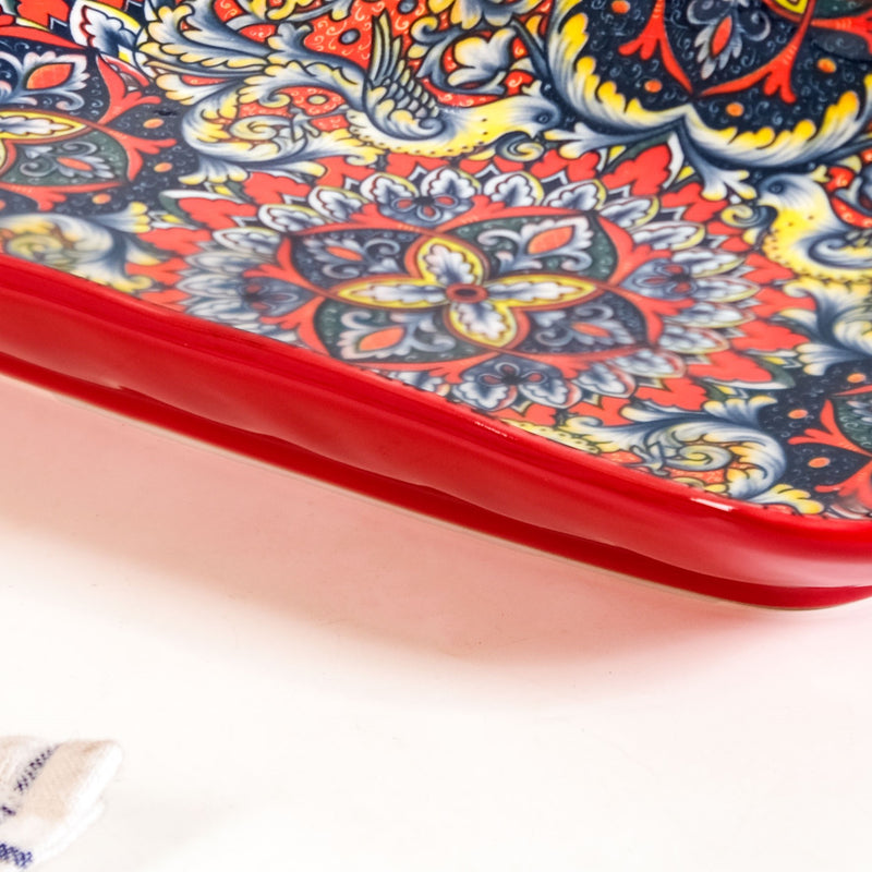 Mandala Melange Long Platter Dish Red