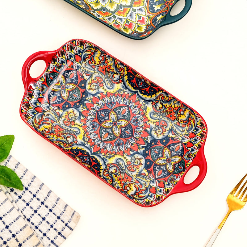 Mandala Melange Long Platter Dish Red