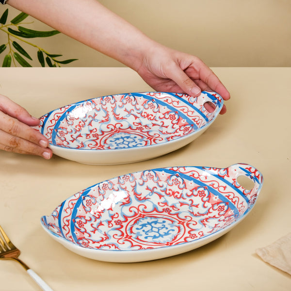 Mandala Long Dish Red And Blue Set Of 2