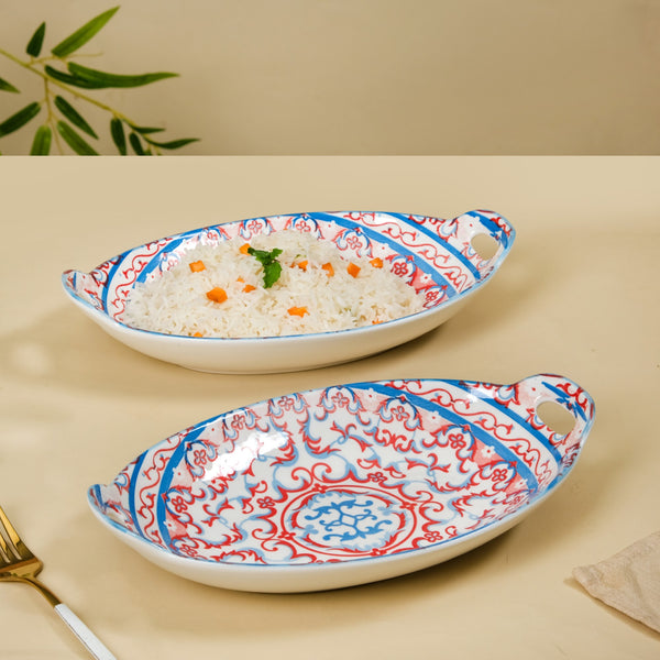 Mandala Long Dish Red And Blue Set Of 2