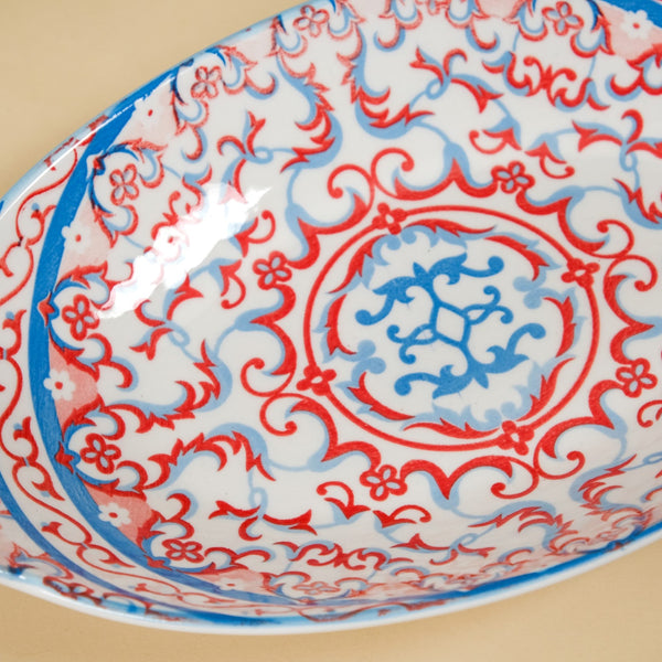 Mandala Long Dish Red And Blue Set Of 2