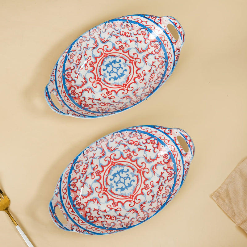 Mandala Long Dish Red And Blue Set Of 2