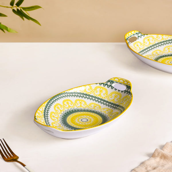 Yellow And Green Mandala Ceramic Platter Set Of 2