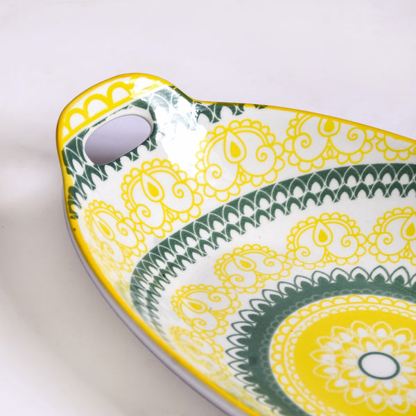 Yellow And Green Mandala Ceramic Platter Set Of 2