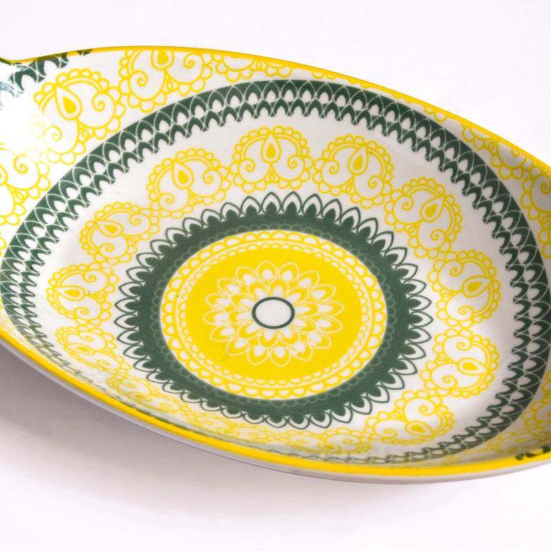 Yellow And Green Mandala Ceramic Platter Set Of 2