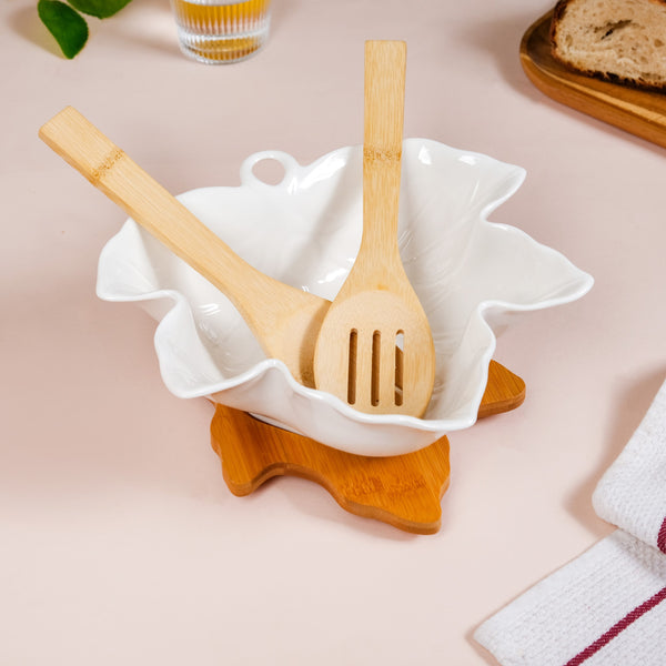 Maple Leaf Serving Bowl With Wooden Cutlery And Tray 1300ml