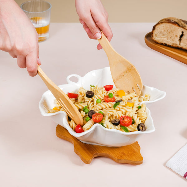 Maple Leaf Serving Bowl With Wooden Cutlery And Tray 1300ml