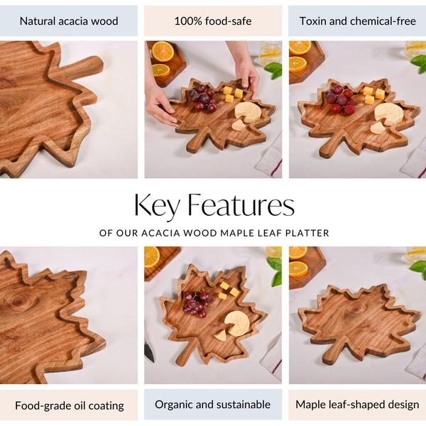 Acacia Wood Maple Leaf Serving Platter