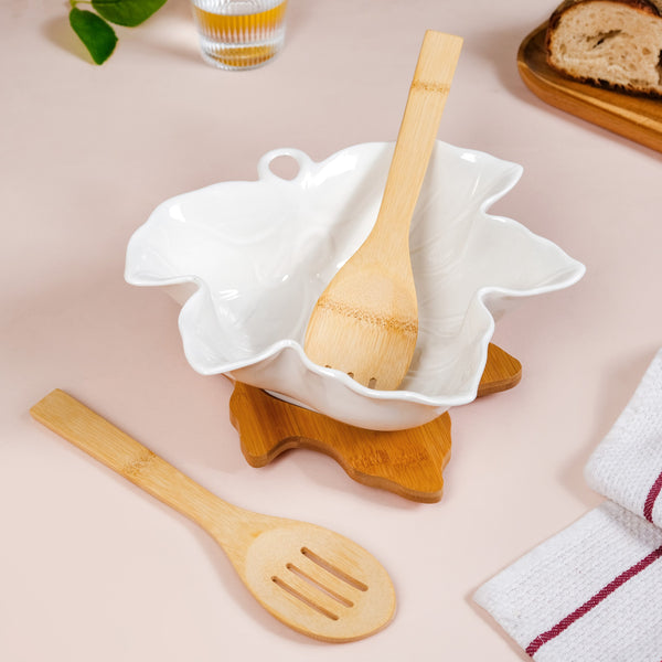 Maple Leaf Serving Bowl With Wooden Cutlery And Tray 1300ml