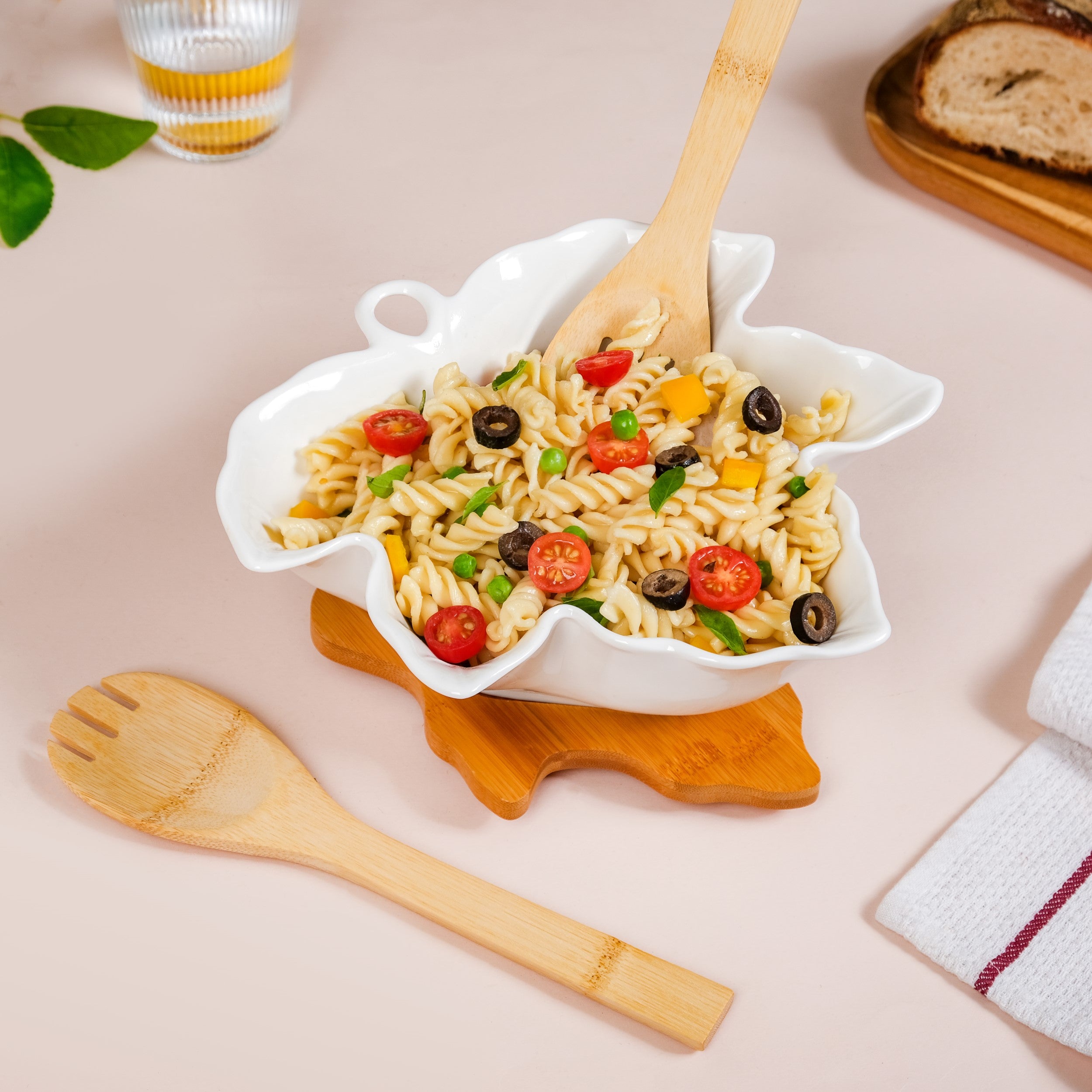 Maple Leaf Serving Bowl With Wooden Cutlery And Tray 1300ml