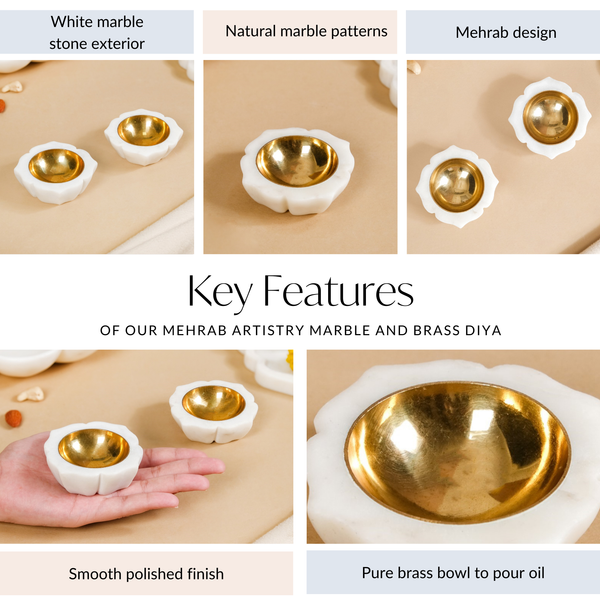 Mehrab Artistry Marble And Brass Diya Set Of 2