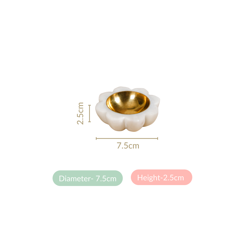 Floral Design Marble And Brass Diya