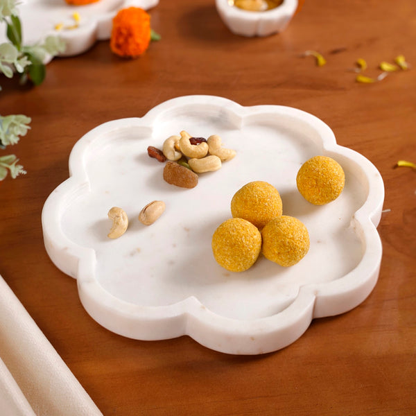 Sustainable Marble Stone Flower Platter 9 Inch