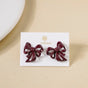 Maroon Bow Drop Earrings