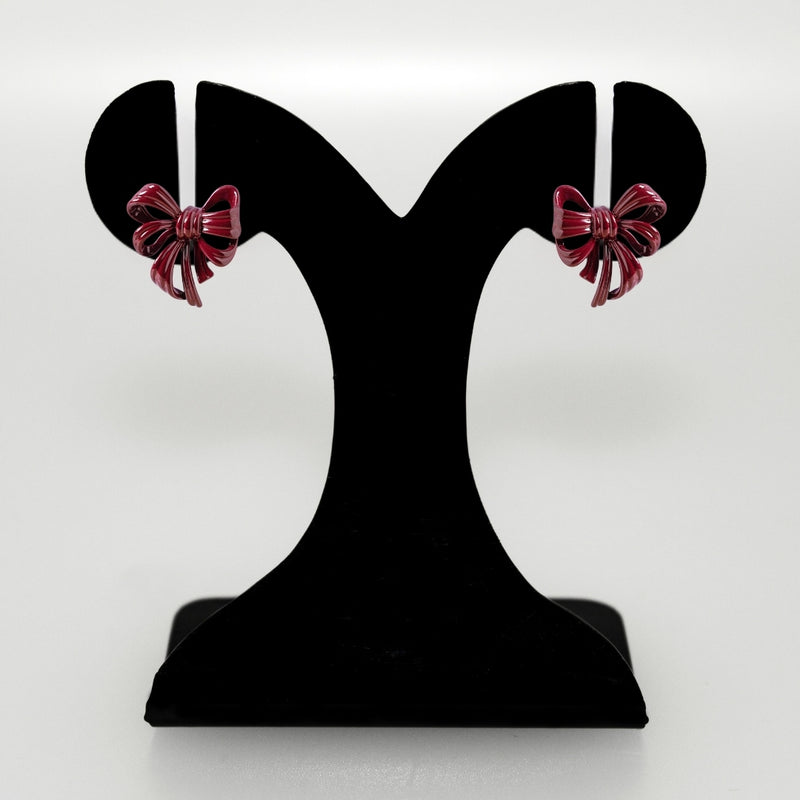 Maroon Bow Drop Earrings