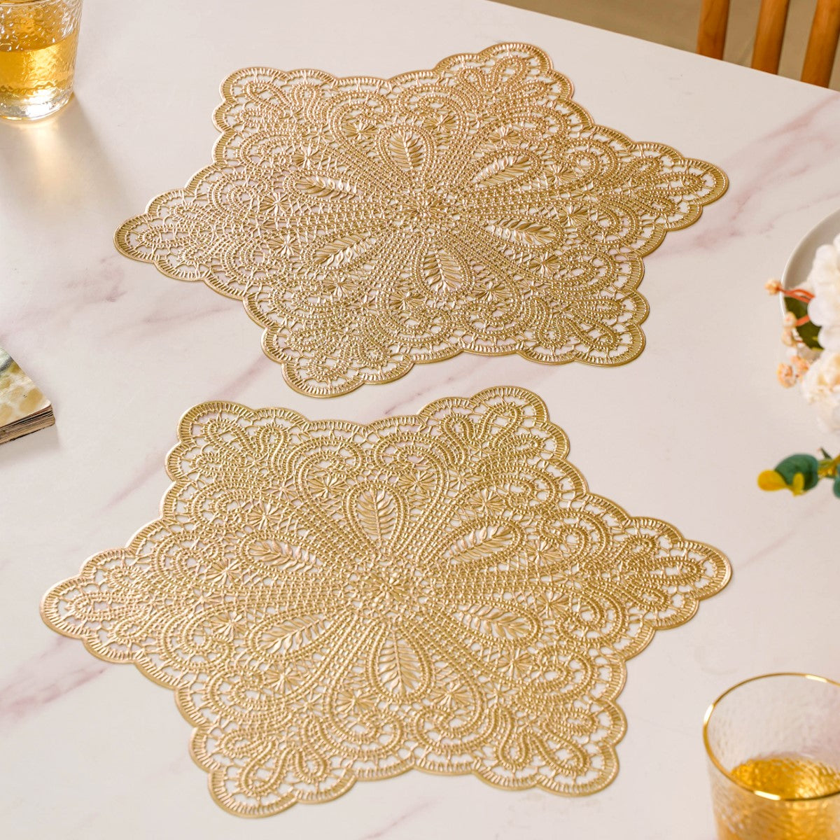 Gold Star Shaped Dining Table Mat Set Of 6 Online - Premium Table Mat ...