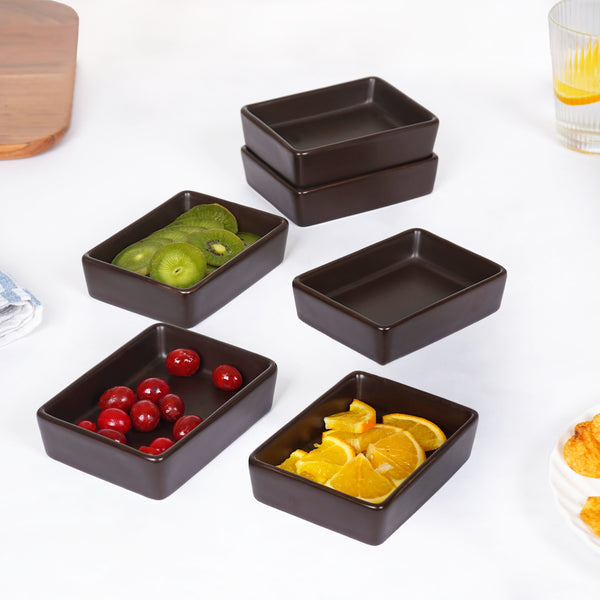 Matte Brown Rectangular Ceramic Dessert Dish Set Of 6