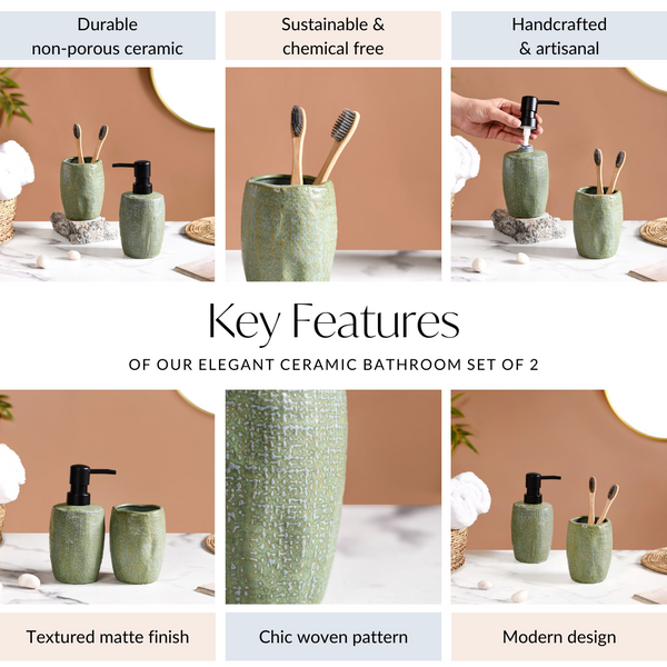 Sage Green Bathroom Set Of 2 With Organic Texture