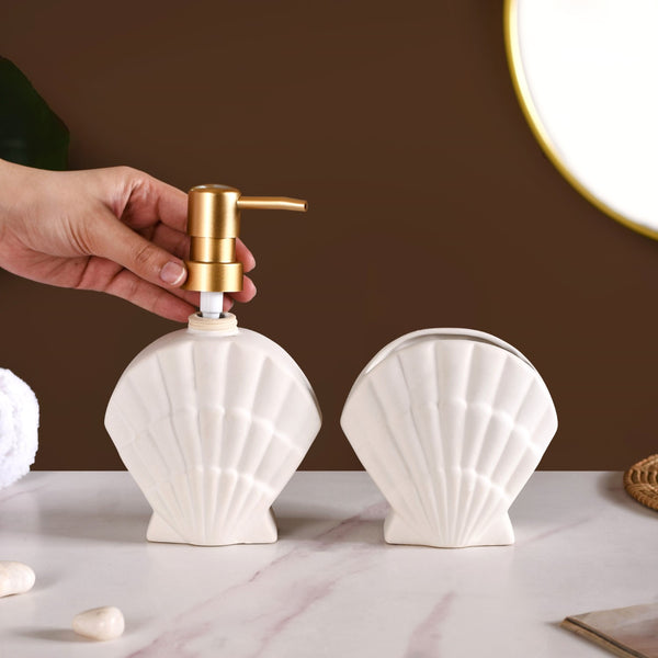 Shell Shaped Ceramic Bathroom Set Of 2 White