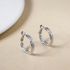 Matte Textured Sleek Metal Hoops Silver