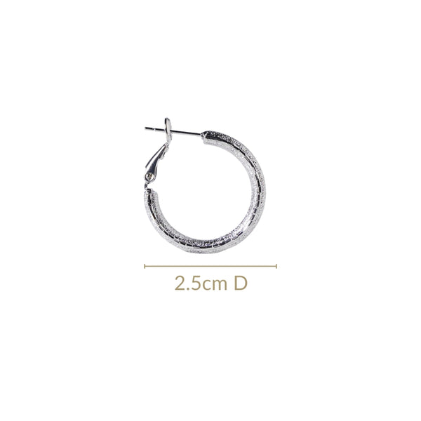 Matte Textured Sleek Metal Hoops Silver