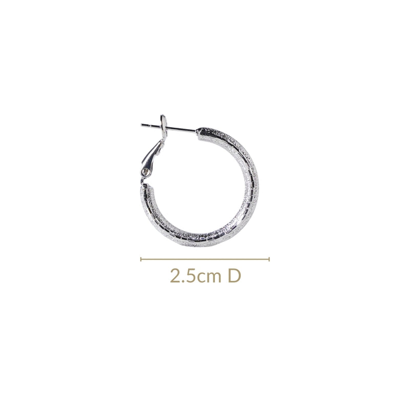 Matte Textured Sleek Metal Hoops Silver
