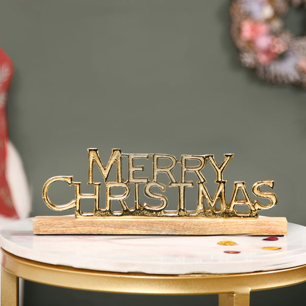 Engraved Merry Christmas Decor Showpiece Gold