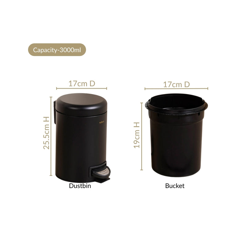Clean Curve Dustbin With Removable Bucket Black 3000ml