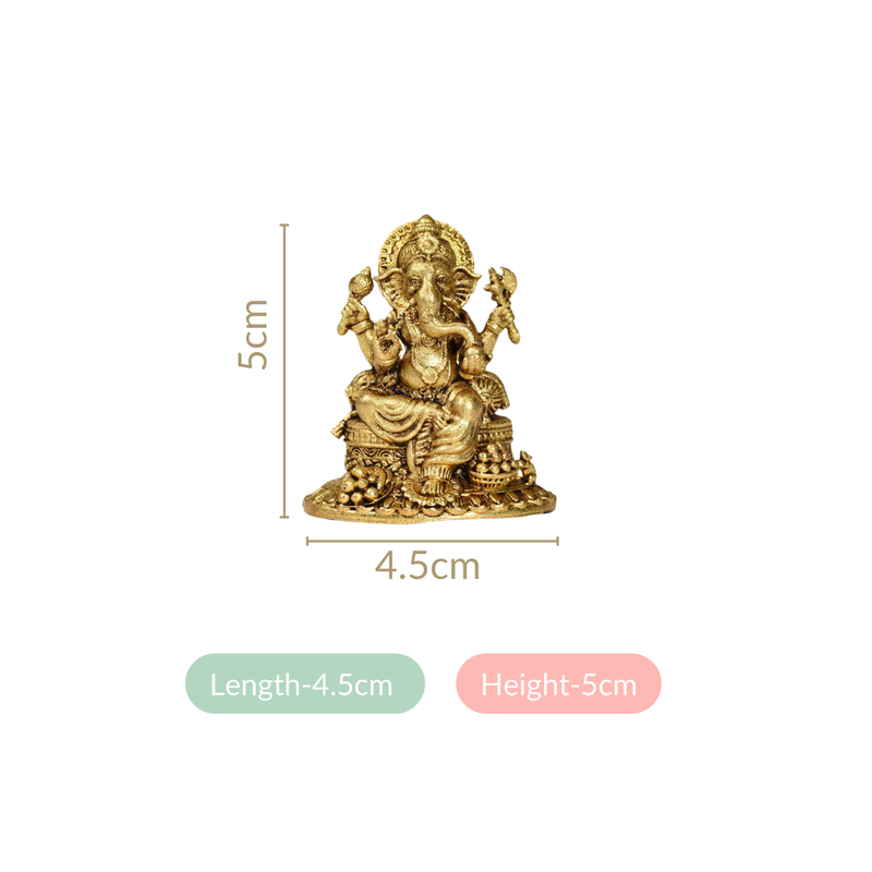 Ganpati Statue With Temple Jewellery Finish 5cm - Ganpati Statue, 5cm Ganpati Idol, Decorative Ganesh Statue, Brass Ganpati with Jewelry