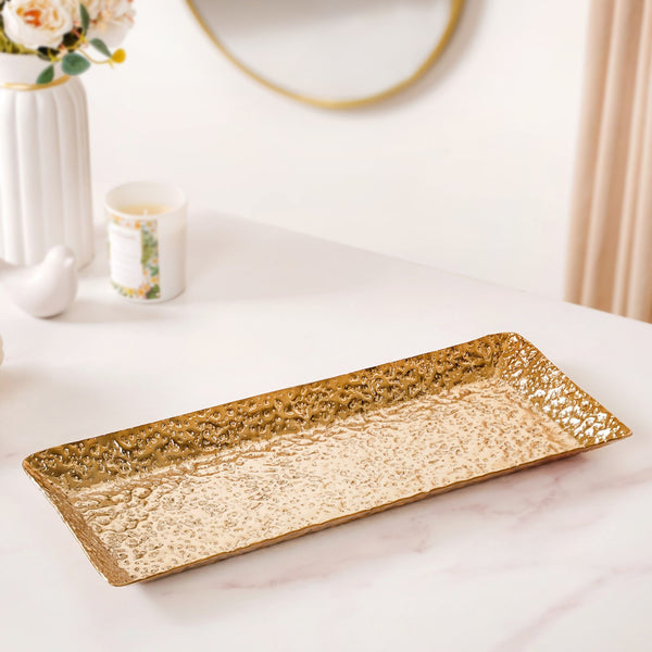 Opulent Gold Rectangular Metal Long Tray 16x6 Inch
