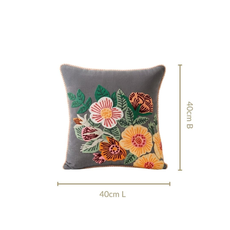Midnight Garden Embroidered Cotton Cushion Cover 40x40cm