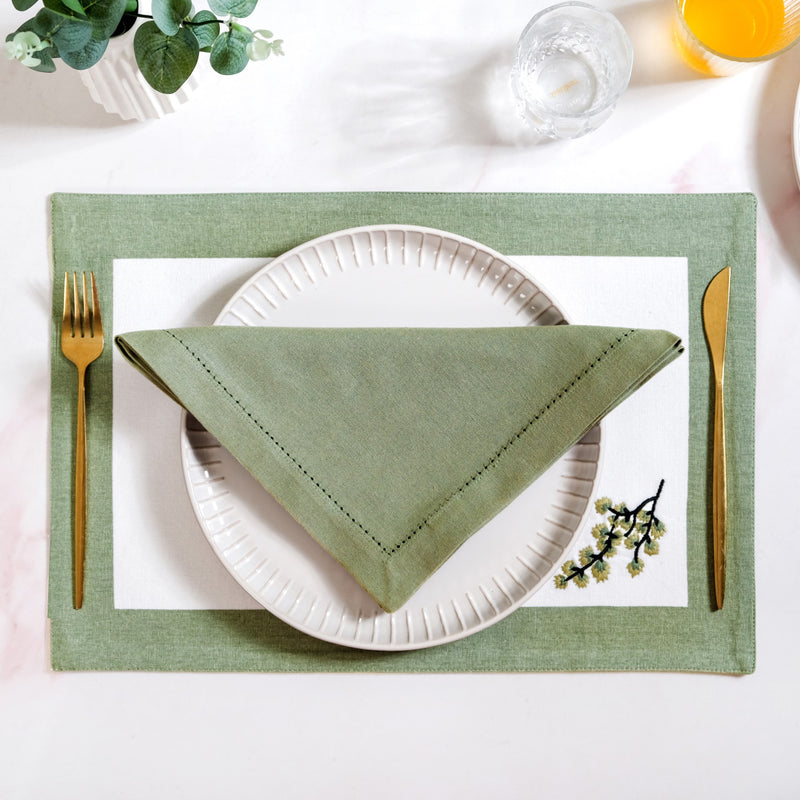 Midori Premium Cotton Hemstitched Dinner Napkins Set Of 6 In Sage Green