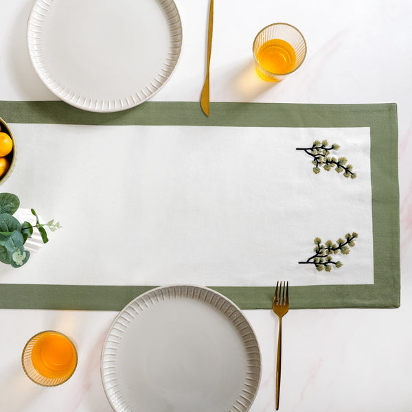 Midori Pure Cotton Table Runner In Sage Green 180x36cm