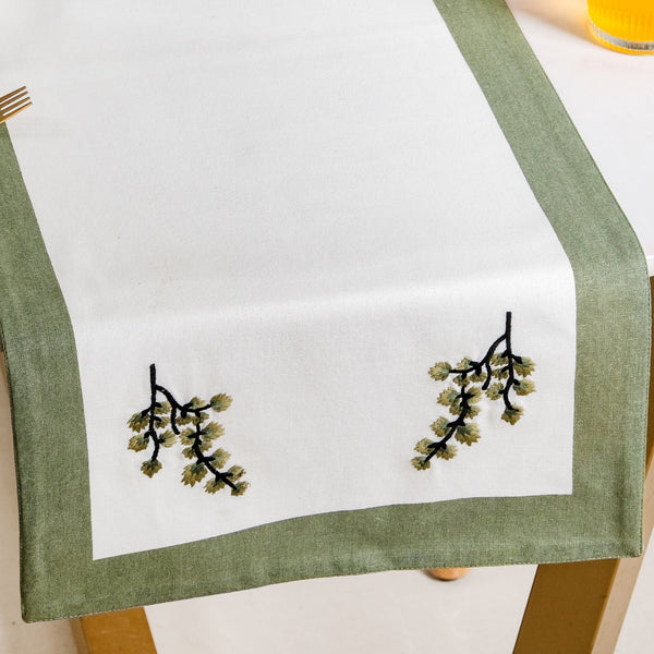 Midori Pure Cotton Table Runner In Sage Green 180x36cm