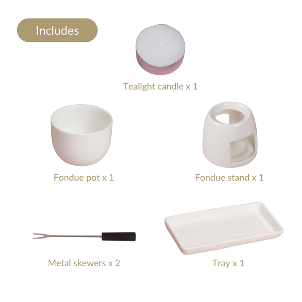 Mini White Fondue Set With Plate