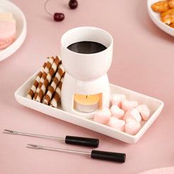 Mini White Fondue Set With Plate