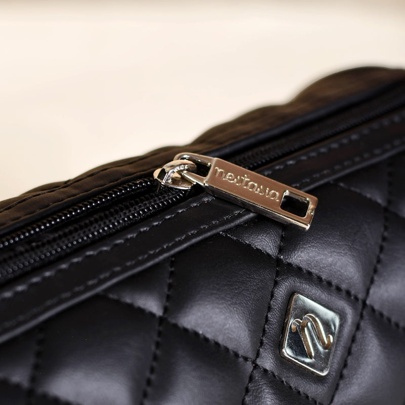 Black Cylindrical Quilted Mini Barrel Bag