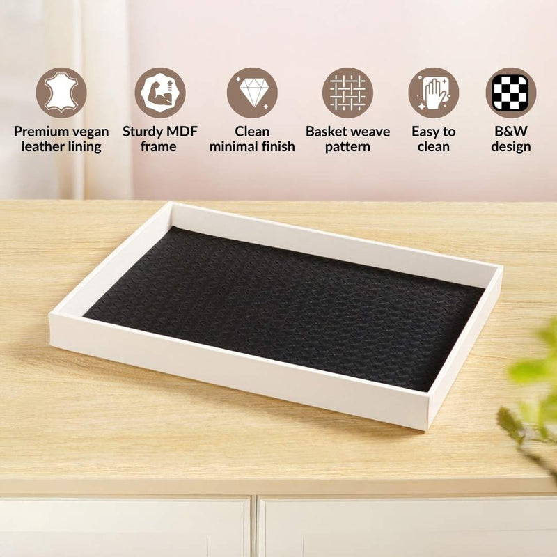 Minimalist Organiser Tray With Faux Leather Base Black White