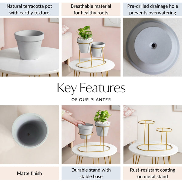 TerraDuo Grey Planters Pair With Gold Stand
