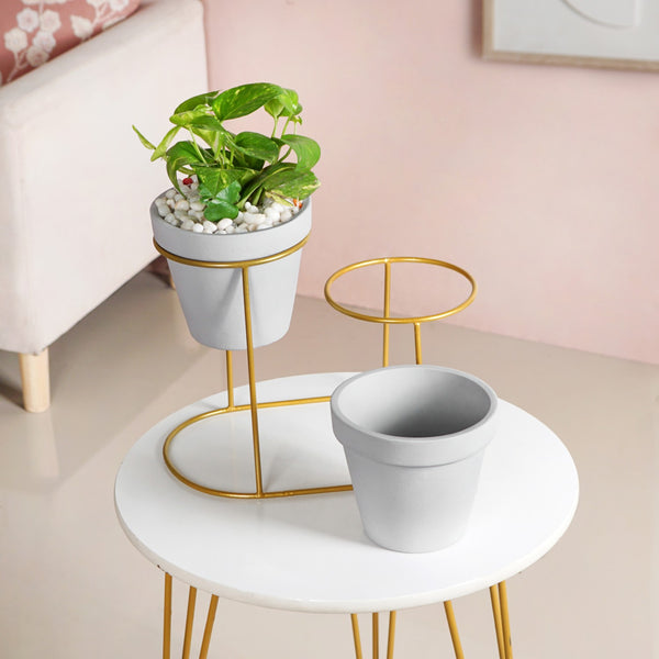 TerraDuo Grey Planters Pair With Gold Stand