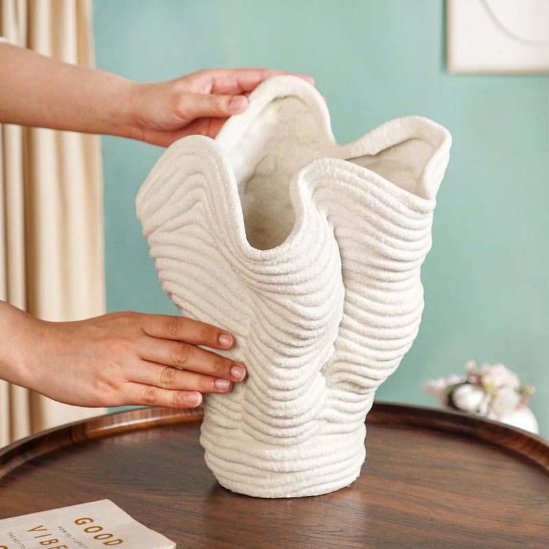 Minimalist Neutral Ribbed Table Vase