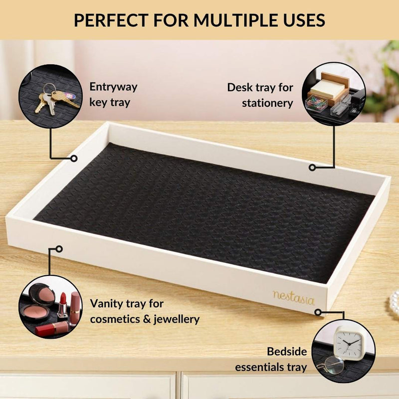 Minimalist Organiser Tray With Faux Leather Base Black White