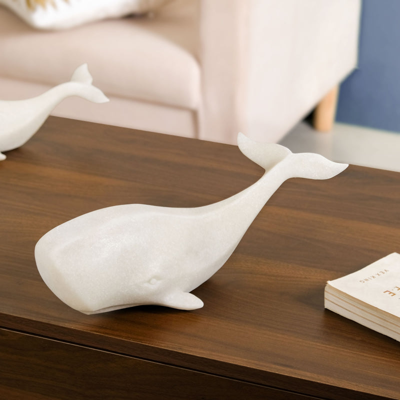 Minimalist White Whale Sculpture